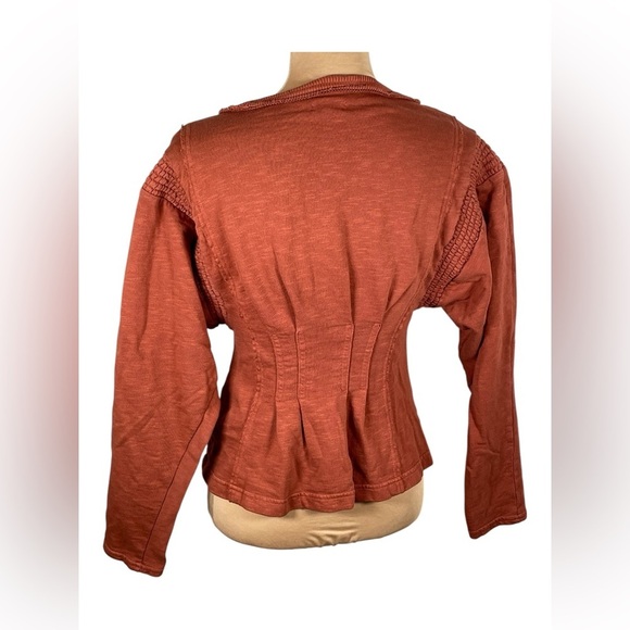 Anthropologie Pilcro Long-Sleeve Cocoon Corset Top Dark Orange Peplum Pleated XS - Picture 5 of 10